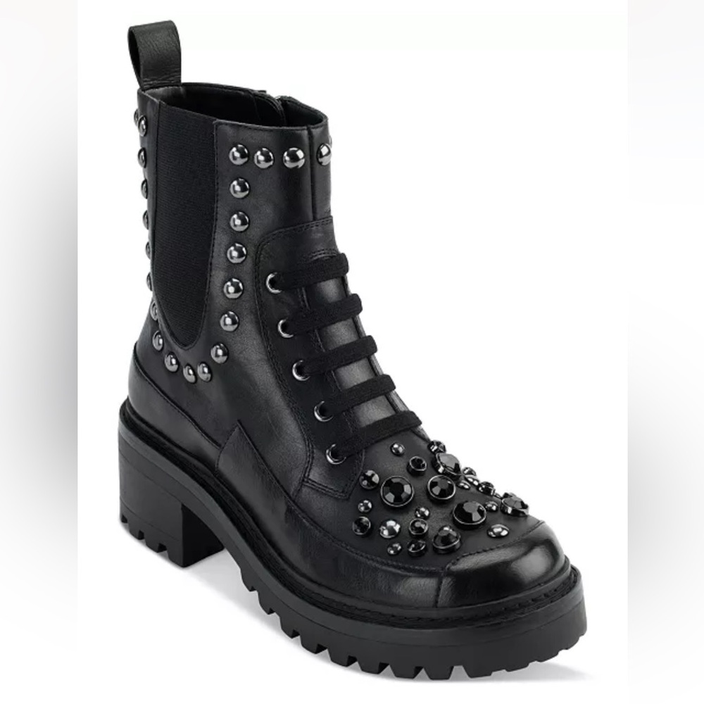 KARL LAGERFELD PARIS Breck Studded Combat Booties
